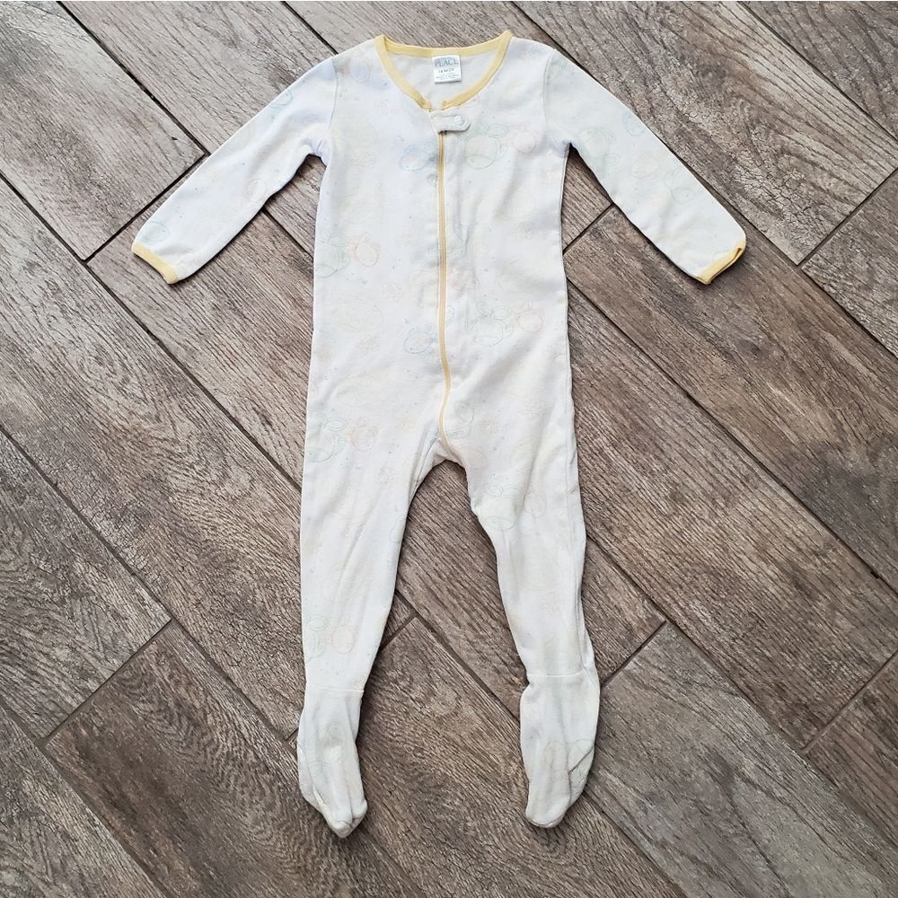 The Children's Place Zipper Closure White and Yellow Footie Size 18 Months